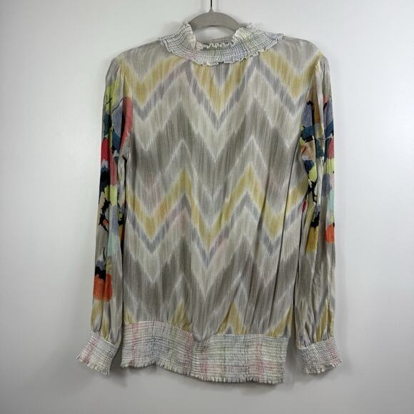 Anthropologie Blank London Floral Watercolor Top XS Smocked Sequin Chevron Boho - Picture 15 of 16